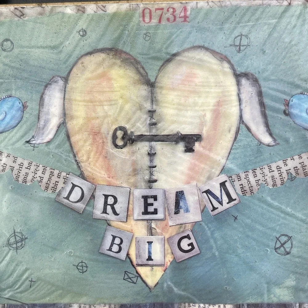 DEMDACO‎ Joyful Nest Lisa Kaus Dream Big Wall Plaque Mixed Media Art Wire Hanger